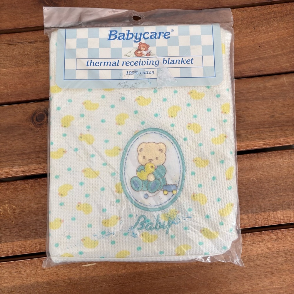 Vintage Babycare Thermal Embroidered Receiving Blanket, NEW  100% Cotton